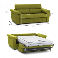 Divano Letto 2 Posti Verde Sfoderabile Contenitore 205x95 cm, di Apertura a Ribalta Made in Italy - Fisciano