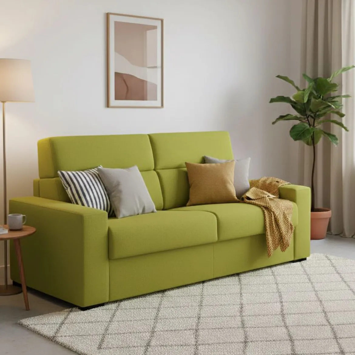 Divano Letto 3 Posti Verde Sfoderabile Contenitore 225x95 cm, Lavabile Made in Italy - Benedetto