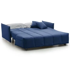 Divano Letto 2 Posti 150x90 cm Blu in Legno Massello Sfoderabile Apertura a Carrello Made in Italy Materasso 10cm Rete Elettrosaldata – Alaric