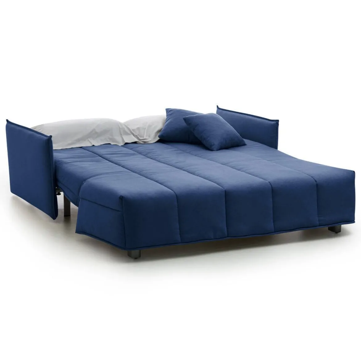 Divano Letto 2 Posti 150x90 cm Blu in Legno Massello Sfoderabile Apertura a Carrello Made in Italy Materasso 10cm Rete Elettrosaldata – Alaric