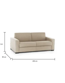 Divano Letto 2 Posti 200x95 cm con Contenitore Apertura a Ribalta in Tessuto Sfoderabile Beige Made in Italy Materasso 140x190 – Andymion