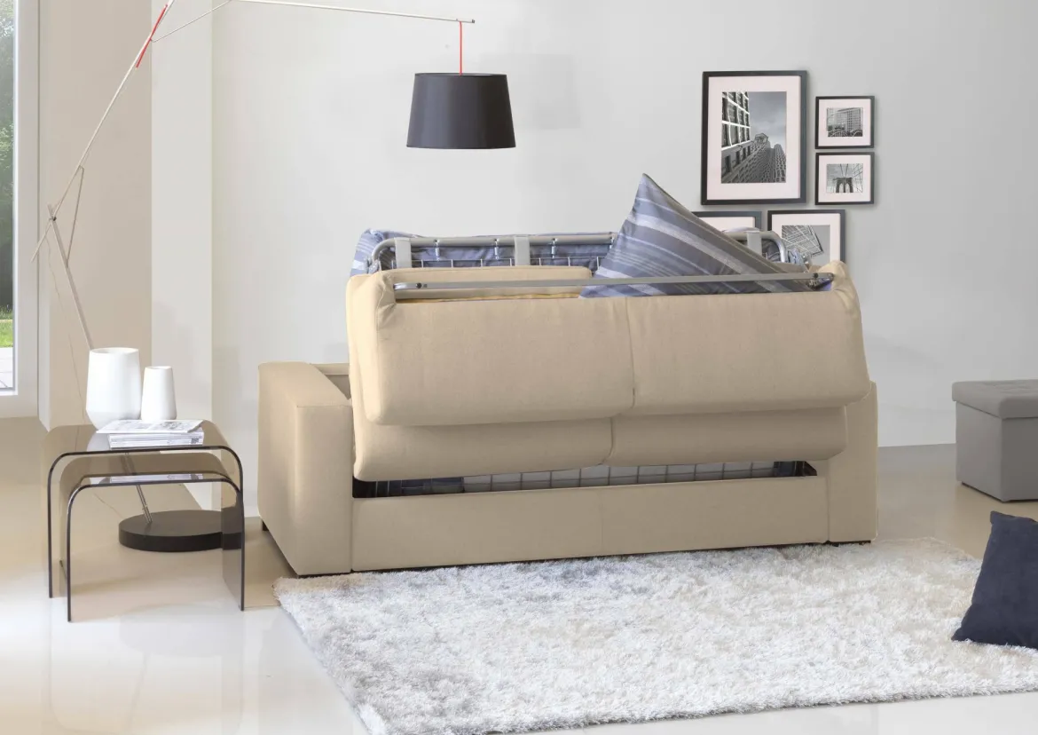 Divano Letto 2 Posti 200x95 cm con Contenitore Apertura a Ribalta in Tessuto Sfoderabile Beige Made in Italy Materasso 140x190 – Andymion