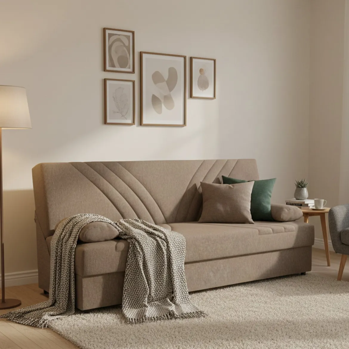 Divano letto reclinabile beige 181x81cm - Apicella