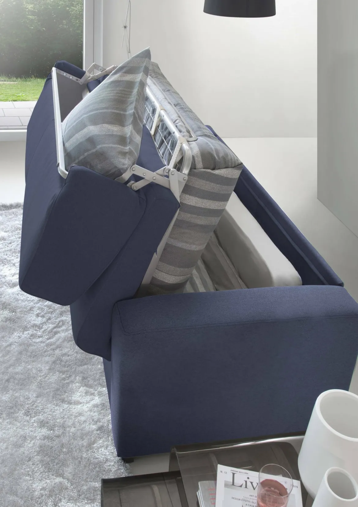 Divano letto rivestito in tessuto crema 140x65cm - Hone