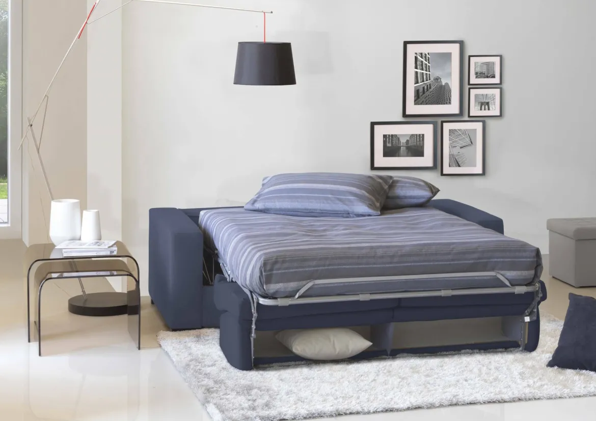 Divano letto rivestito in tessuto blu 160x95cm - Alcatraz