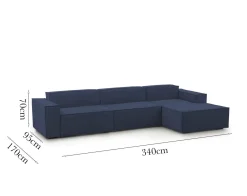 Divano modulare blu 340x170x70h cm - Asvaldo