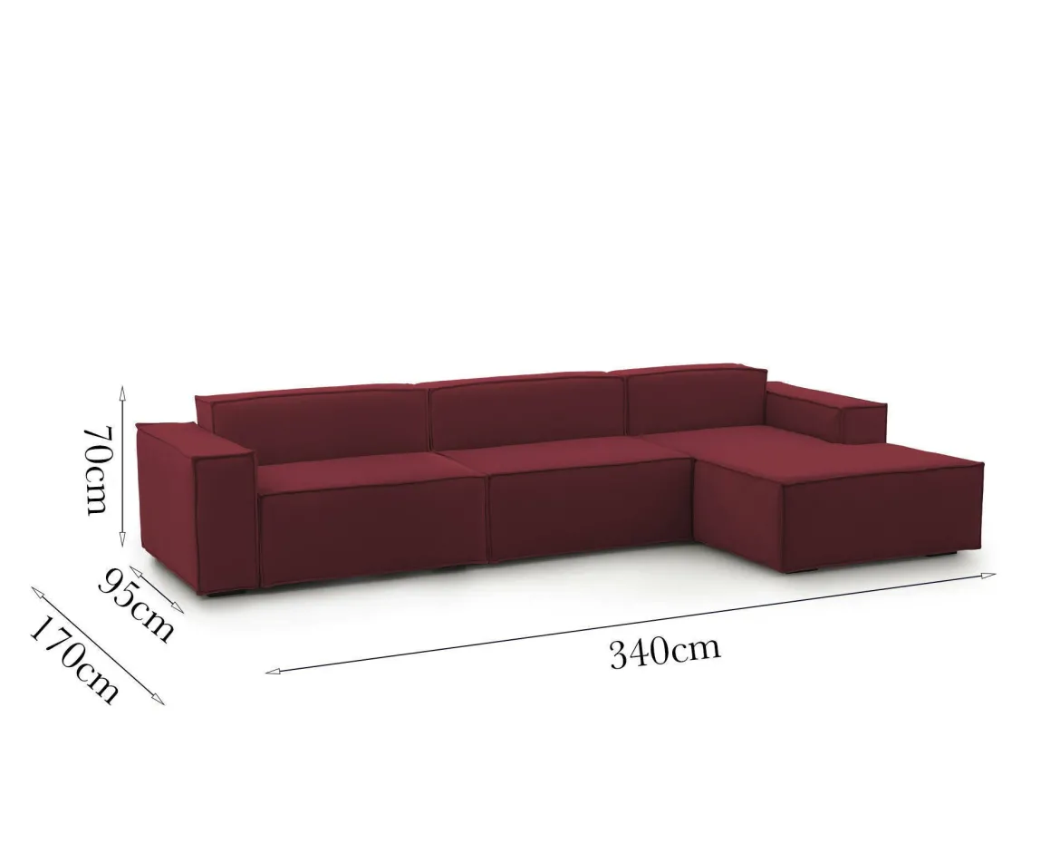 Divano modulare rosso 340x170x70h cm - Asvaldo