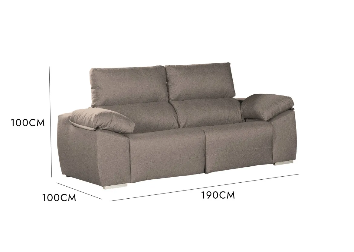 Divano 3 posti tortora 190x100x100h cm - Assiria