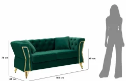 Divano 2 posti verde e oro 162x83x76h cm - Casio