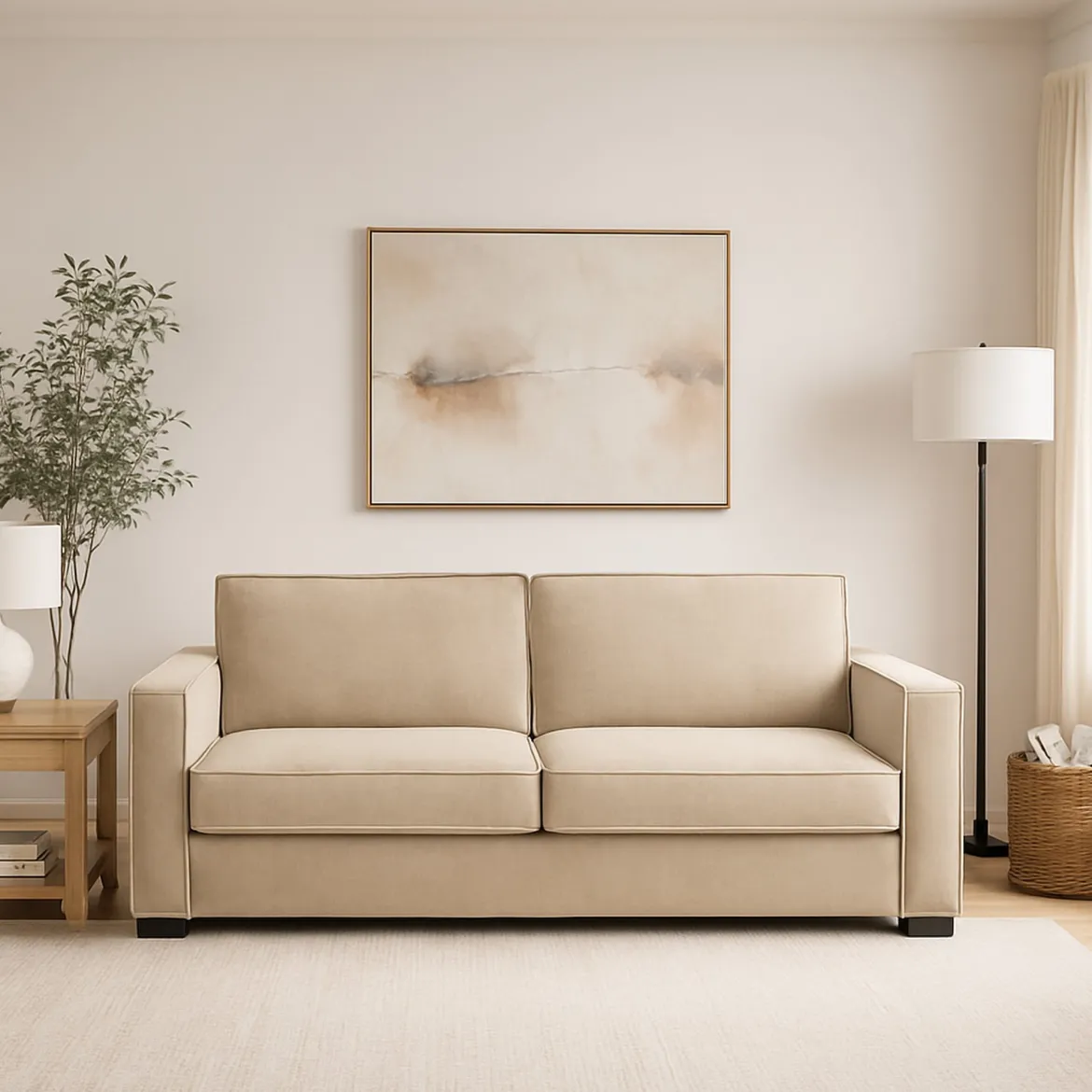 Divano sfoderabile beige 200x95x90h cm - Eletta