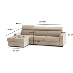 Divano sfoderabile beige 260x95x85h cm - Aryaly