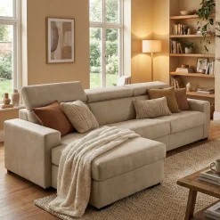 Divano sfoderabile beige 260x95x85h cm - Aryaly