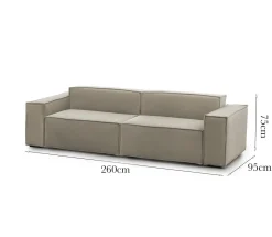 Divano sfoderabile tortora 260x95x85h cm - Aryaly