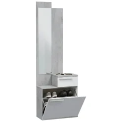 Entratina con scarpiera cemento e bianco lucido 61x185h cm - Azzurro