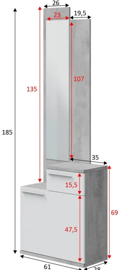 Entratina con scarpiera cemento e bianco lucido 61x185h cm - Azzurro