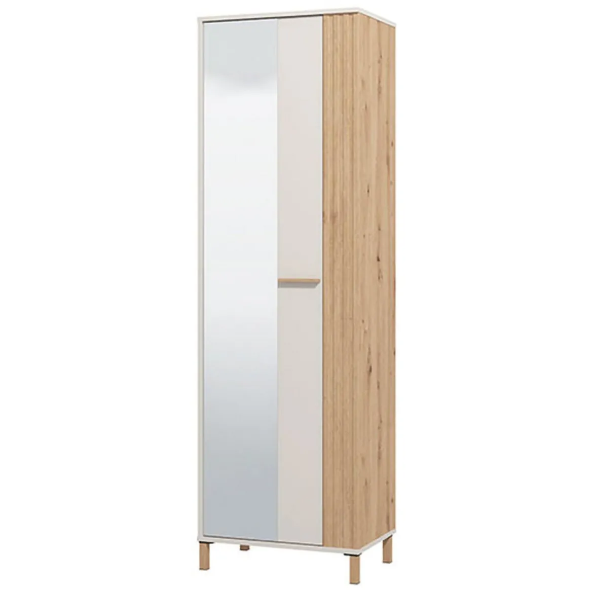 Guardaroba 1 Anta Bianco Crema Marrone Rovere Nodi Appendiabiti 4 Ripiani, 5 Vani - Pesco