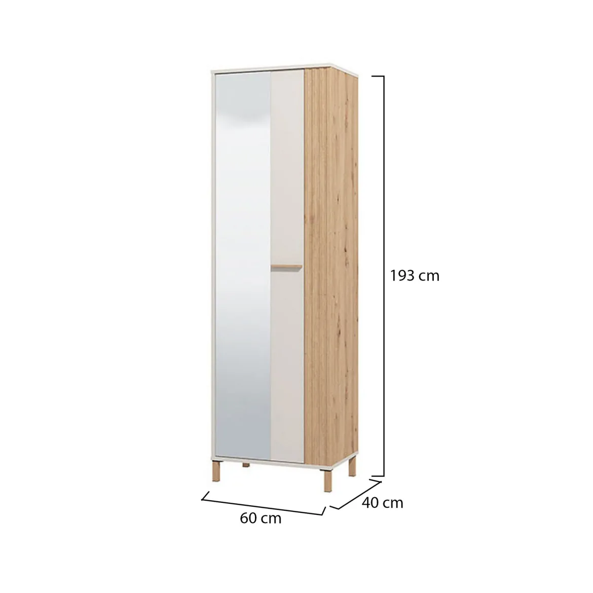 Guardaroba 1 Anta Bianco Crema Marrone Rovere Nodi Appendiabiti 4 Ripiani, 5 Vani - Pesco