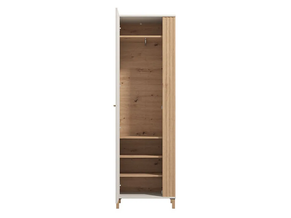 Guardaroba 1 Anta Bianco Crema Marrone Rovere Nodi Appendiabiti 4 Ripiani, 5 Vani - Pesco