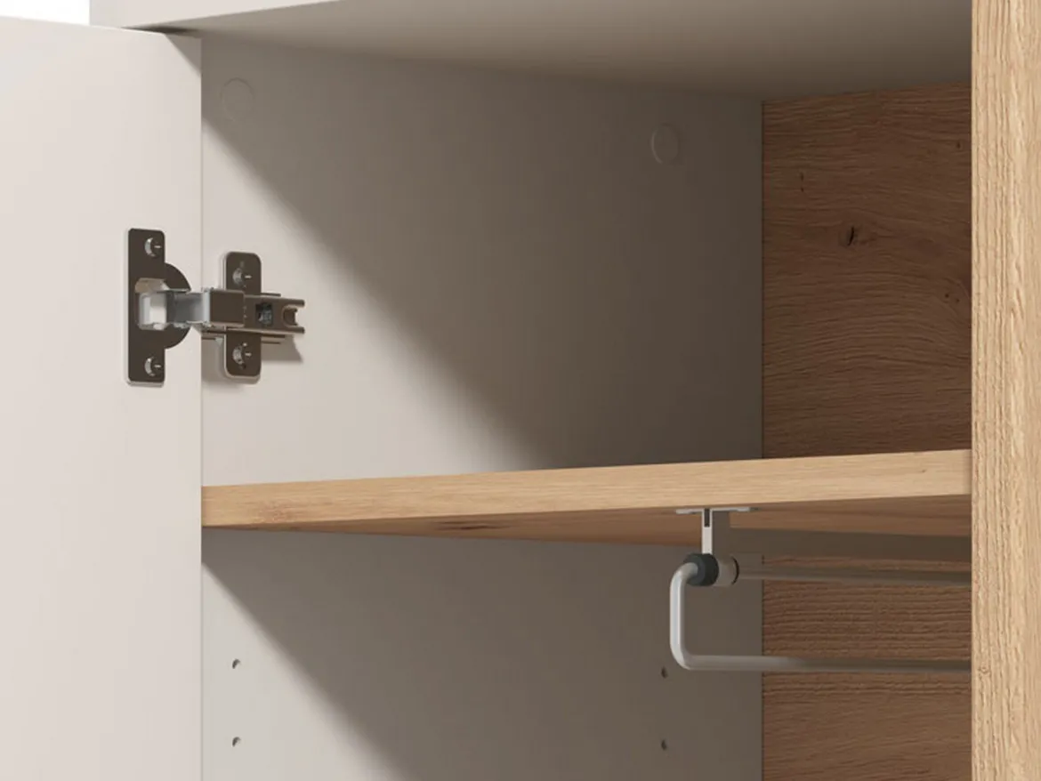 Guardaroba 1 Anta Bianco Crema Marrone Rovere Nodi Appendiabiti 4 Ripiani, 5 Vani - Pesco