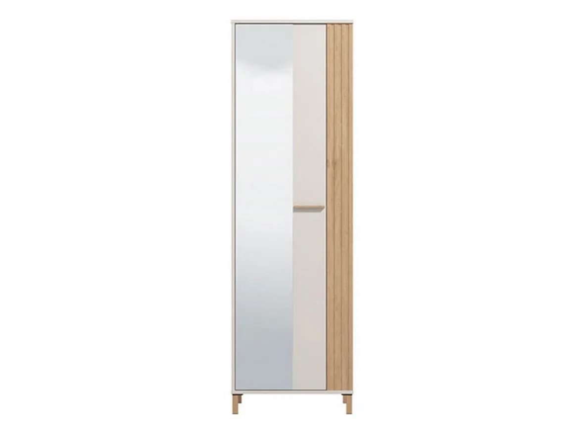 Guardaroba 1 Anta Bianco Crema Marrone Rovere Nodi Appendiabiti 4 Ripiani, 5 Vani - Pesco