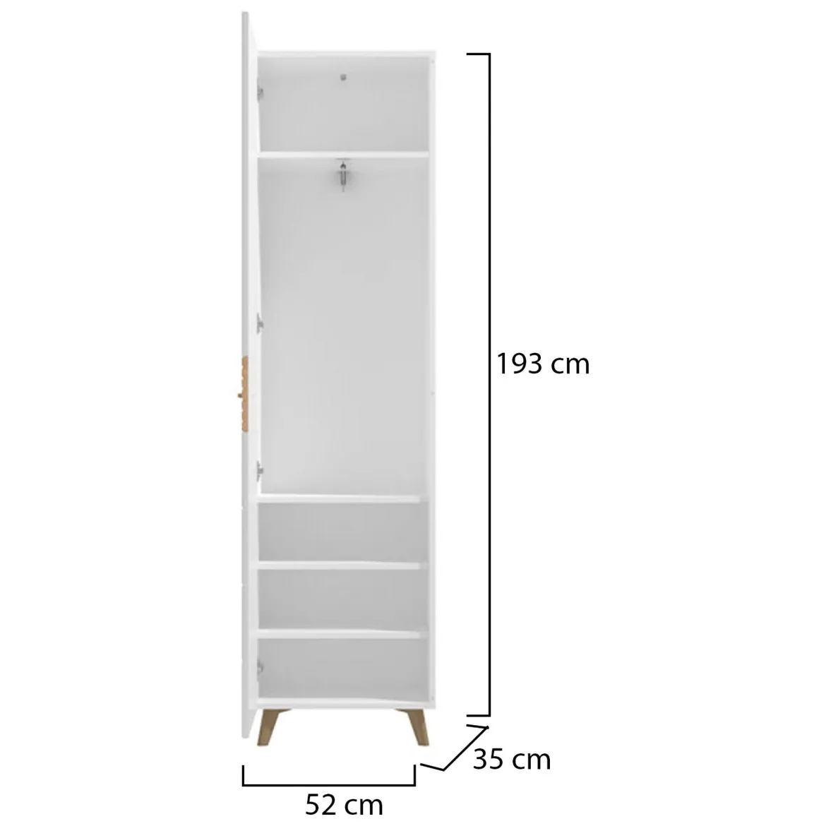 Guardaroba 1 Anta Bianco Marrone Rovere Appendiabiti Cassetti, 2 Ripiani - Calvert