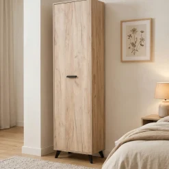 Guardaroba 1 Anta Marrone Rovere Grigio Nero Appendiabiti 4 Ripiani, 5 Vani - Palmoli
