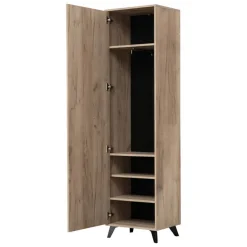 Guardaroba 1 Anta Marrone Rovere Grigio Nero Appendiabiti 4 Ripiani, 5 Vani - Palmoli