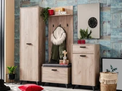 Guardaroba 1 Anta Marrone Rovere Grigio Nero Appendiabiti 4 Ripiani, 5 Vani - Palmoli