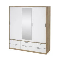 Guardaroba 3 ante Anabelle, Mobile camera da letto, Cabina armadio portabiti, Armadio appendiabiti, 181x60 h200 cm, Quercia e Bianco