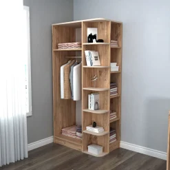 Guardaroba 3 Ante Beige Marrone Rovere Nodi Appendiabiti 2 Cassetti 134.5x56 cm, 6 Ripiani - Pianezze