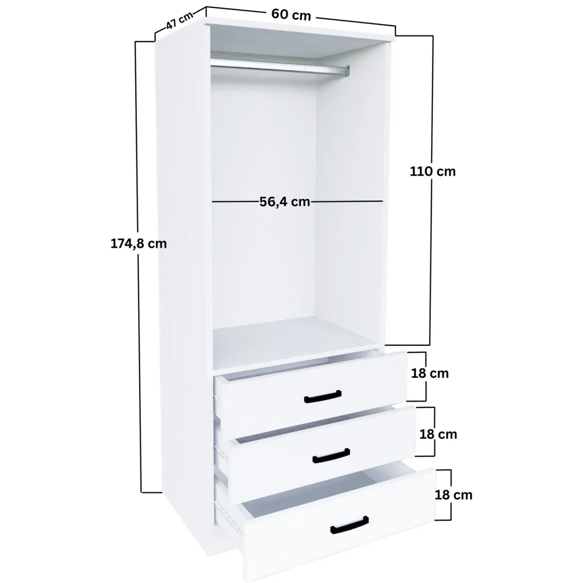 Guardaroba 2 Ante Bianco Appendiabiti 5 Ripiani 180x190h cm, Apertura Scorrevole - Cuvio