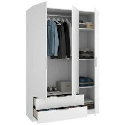 Guardaroba 3 Ante Bianco Appendiabiti 2 Cassetti 51x137 cm, 3 Ripiani - Mayos