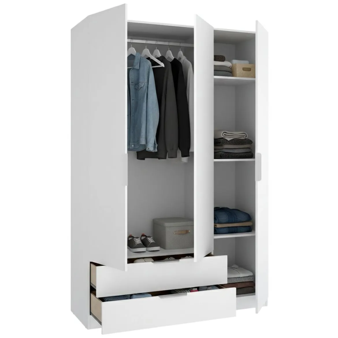 Guardaroba 3 Ante Bianco Appendiabiti 2 Cassetti 51x137 cm, 3 Ripiani - Mayos