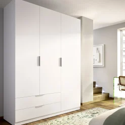 Guardaroba 3 Ante Bianco Appendiabiti 2 Cassetti 51x137 cm, 3 Ripiani - Mayos