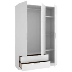 Guardaroba 3 Ante Bianco Appendiabiti 2 Cassetti 51x137 cm, 3 Ripiani - Mayos
