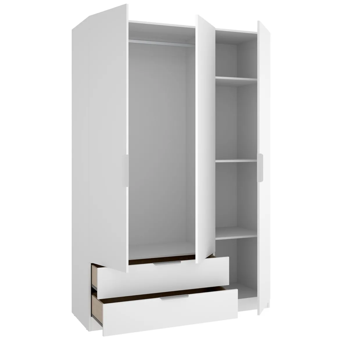 Guardaroba 3 Ante Bianco Appendiabiti 2 Cassetti 51x137 cm, 3 Ripiani - Mayos