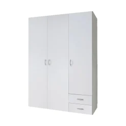 Guardaroba 3 Ante Bianco Appendiabiti 3 Ripiani 120x51 cm, 2 Cassetti - Toce