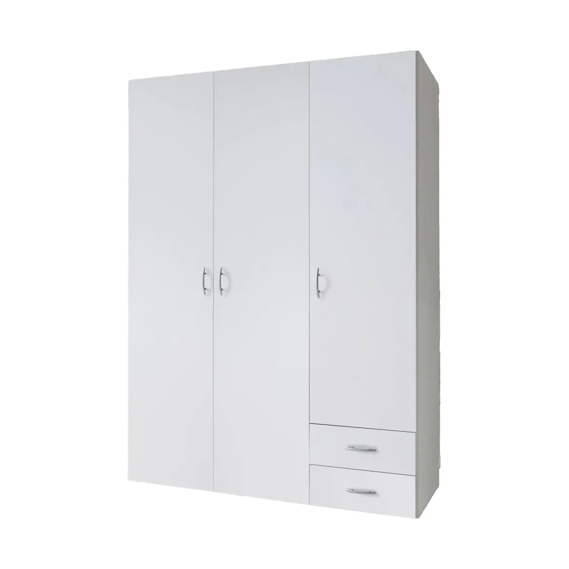 Guardaroba 3 Ante Bianco Appendiabiti 3 Ripiani 120x51 cm, 2 Cassetti - Toce