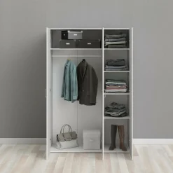 Guardaroba 3 Ante Bianco Appendiabiti 5 Ripiani 115x49 cm, Apertura Battente - Ruffano