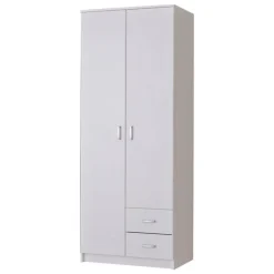 Guardaroba 2 Ante Bianco Bianco Appendiabiti 2 Cassetti 80x205h cm, 4 Ripiani - Cimena