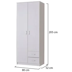 Guardaroba 2 Ante Bianco Bianco Appendiabiti 2 Cassetti 80x205h cm, 4 Ripiani - Cimena