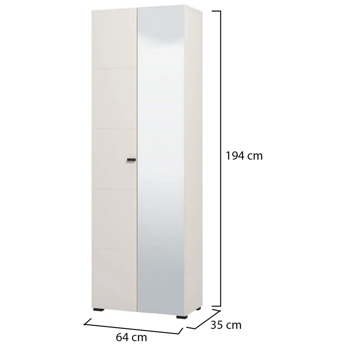 Guardaroba 2 Ante Bianco Bianco Appendiabiti 4 Ripiani 58x195h cm, 5 Vani - Lomazzo