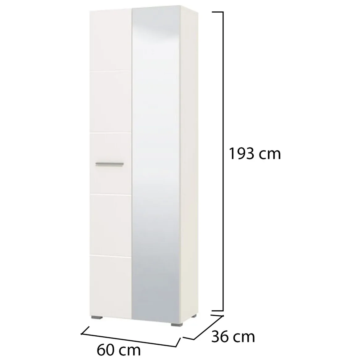 Guardaroba 2 Ante Bianco Bianco Appendiabiti 4 Ripiani 60x192.5h cm, 5 Vani - Griante