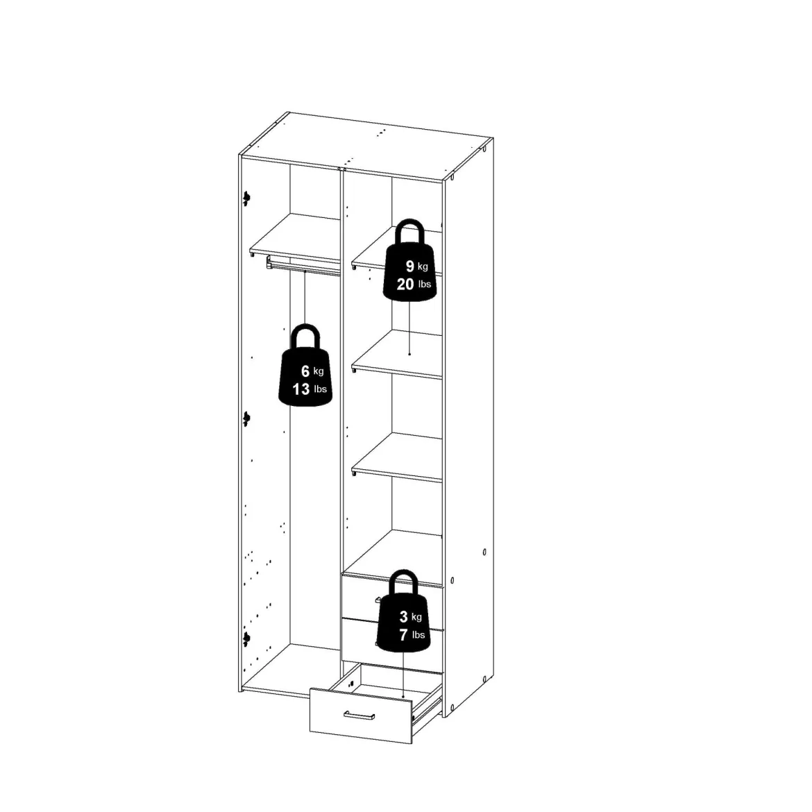Guardaroba 2 ante bianco con appendiabiti 77x200h cm - Apollina