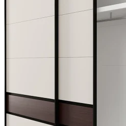 Guardaroba 2 Ante Bianco Crema Marrone Noce 2 Ripiani Appendiabiti 220x217h cm, Apertura Scorrevole - Vangvi