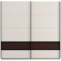 Guardaroba 2 Ante Bianco Crema Marrone Noce 2 Ripiani Appendiabiti 220x217h cm, Apertura Scorrevole - Vangvi