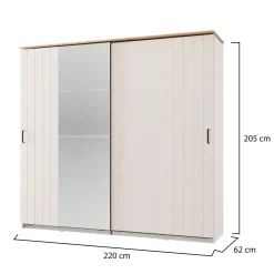 Guardaroba 2 Ante Bianco Crema Nero 4 Ripiani Appendiabiti 205x216h cm, 2 Cassetti - Copala