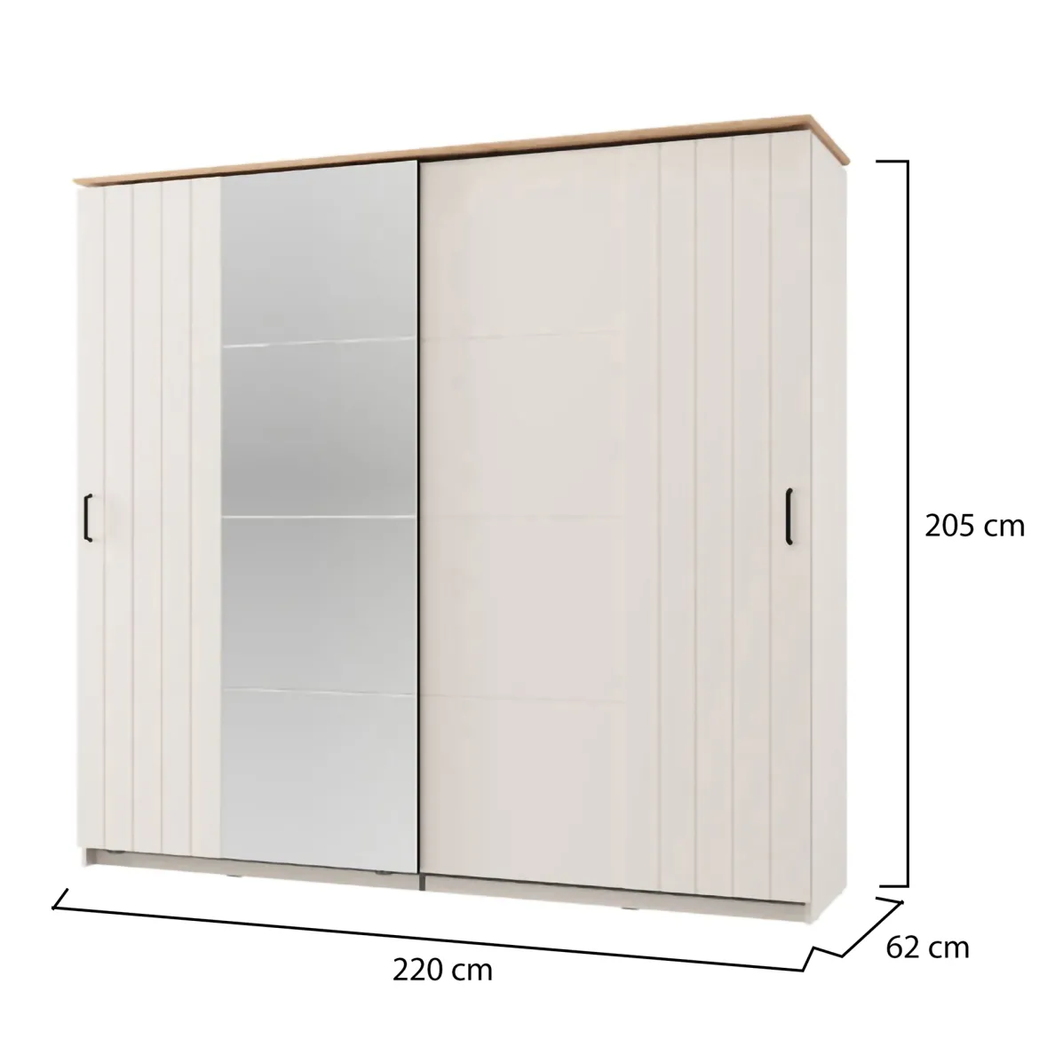 Guardaroba 2 Ante Bianco Crema Nero 4 Ripiani Appendiabiti 205x216h cm, 2 Cassetti - Copala
