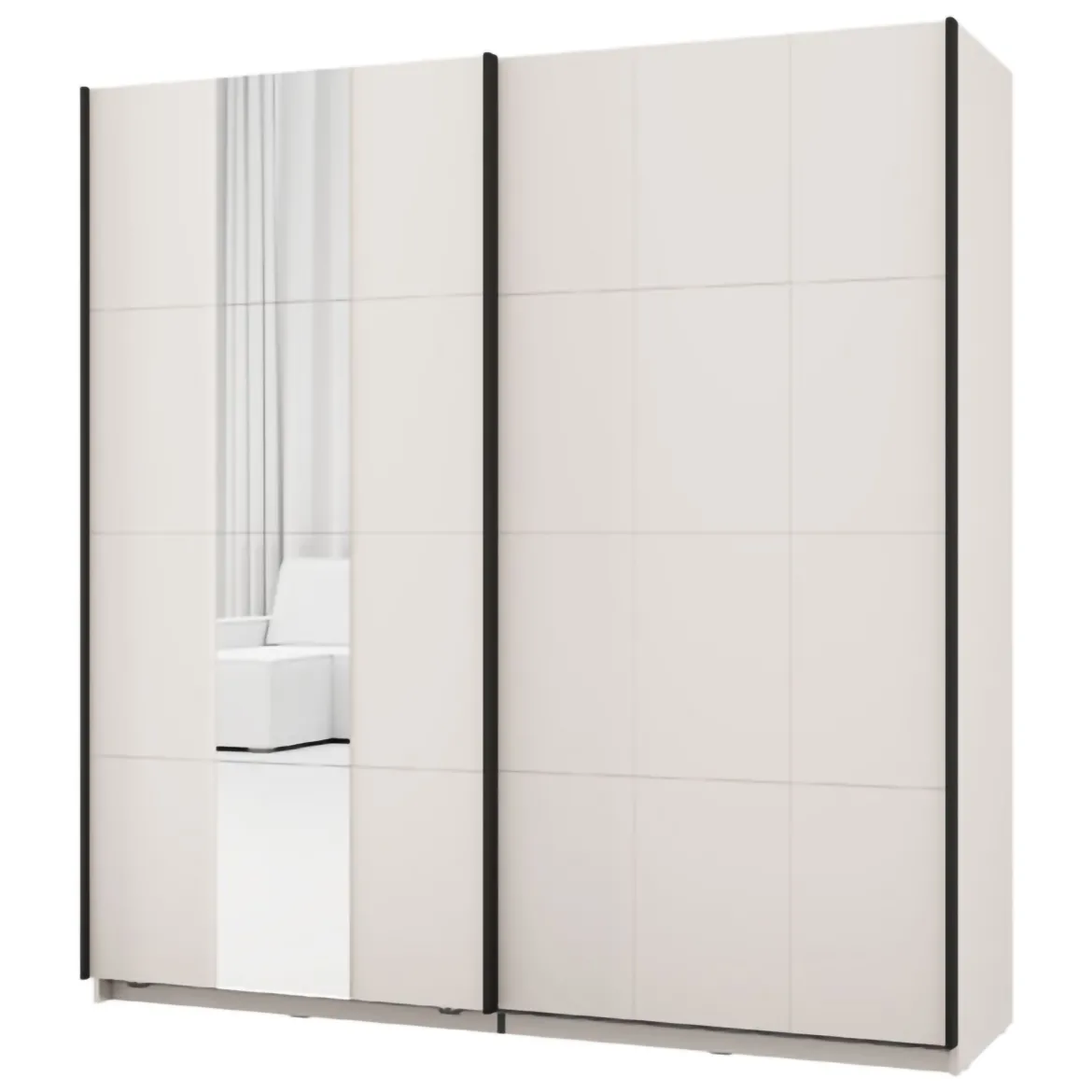 Guardaroba 2 Ante Bianco Crema Nero Appendiabiti 2 Ripiani 195x205h cm, 2 Ante - Asilah