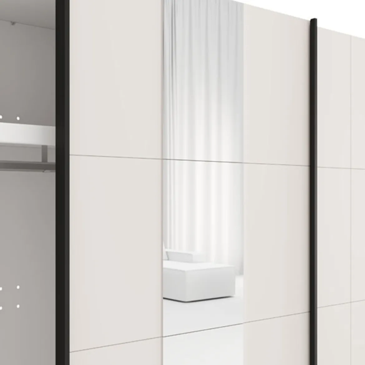 Guardaroba 2 Ante Bianco Crema Nero Appendiabiti 2 Ripiani 195x205h cm, 2 Ante - Asilah